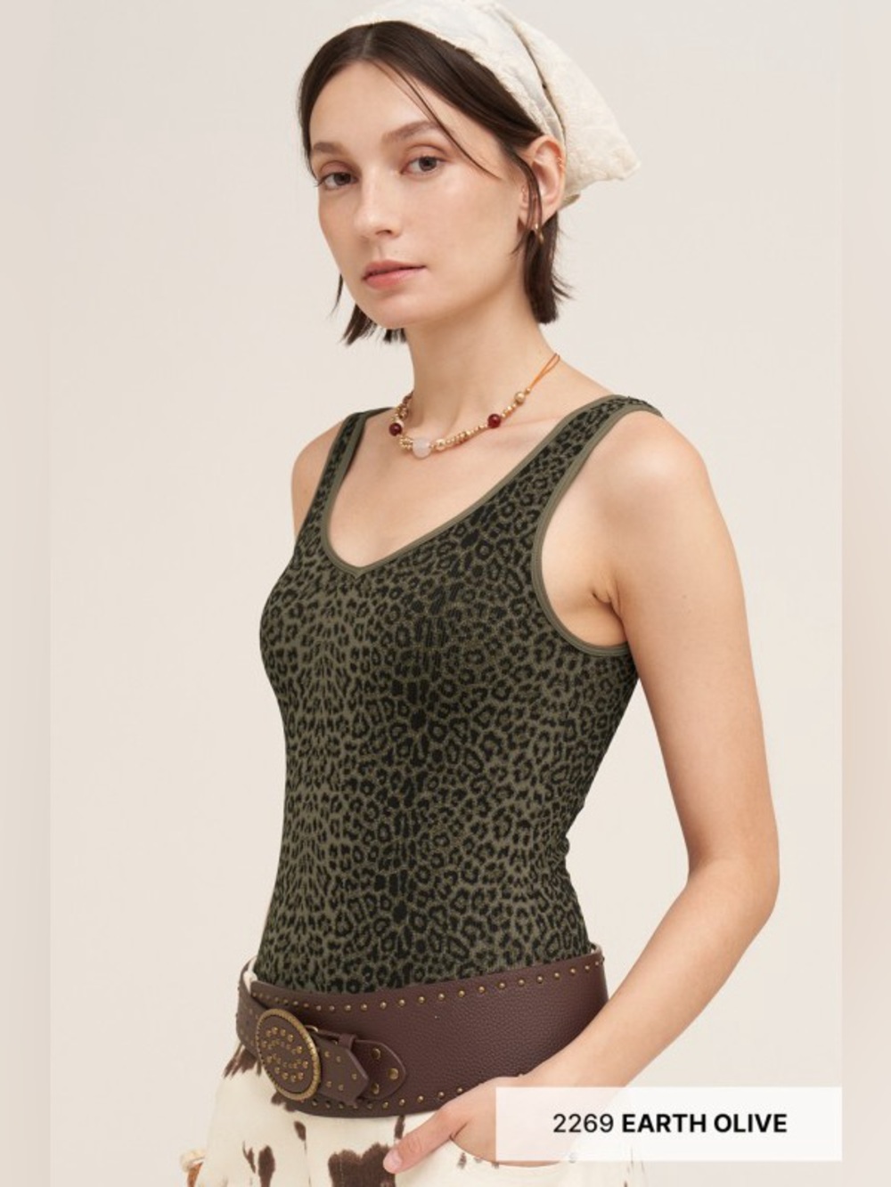 Earth Olive  Leopard Reversible U-Neck / V-Neck Tank Top – One Size